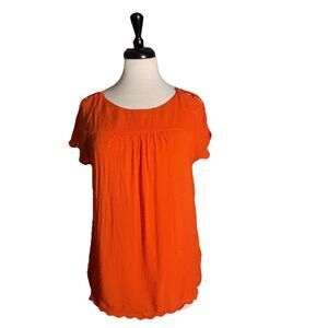 Anthropologie Maeve Orange Swiss Dot Short Sleeve Button Shoulder Top Size 10
